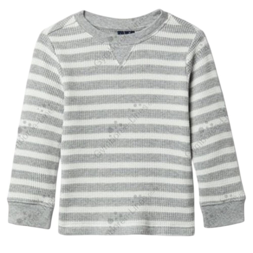 Janie & Jack Boys Gray Stripe Waffle Crewneck Shirt